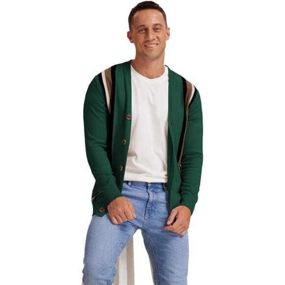 Men's Vintage Striped Long Sleeve Cardigan - Picture 4 of 5